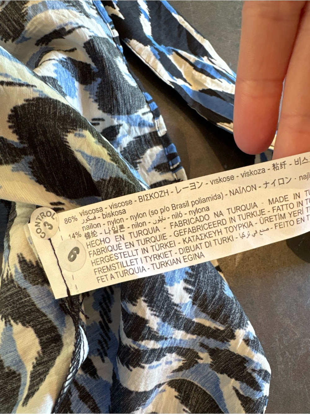 Zara Blue and Cream Ikat-Print Long Sleeve Maxi Shirt Dress with Tie Small - Picture 9 of 10